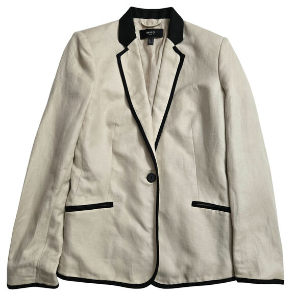 MNG Mango Womens Classic Preppy Schoolboy Tailored Linen Blend Blazer Jacket 6 - Picture 1 of 11